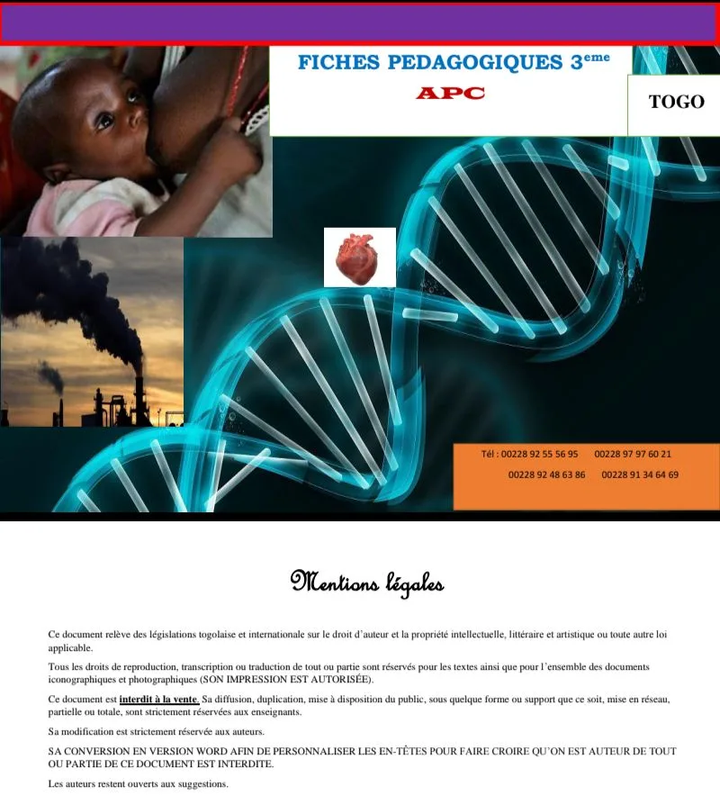 FICHES PÉDAGOGIQUES APC CLASSE DE TROISIÈME SVT