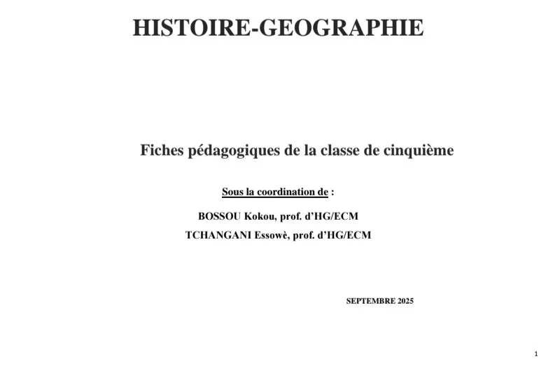 FICHE DE COURS HISTO- GEO 5e