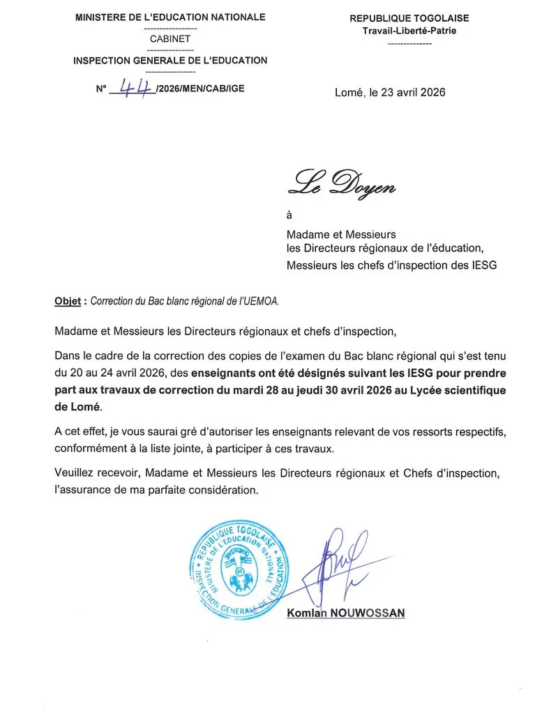 Bac blanc régional UEMOA : lancement des corrections à Lomé-liste des correcteurs