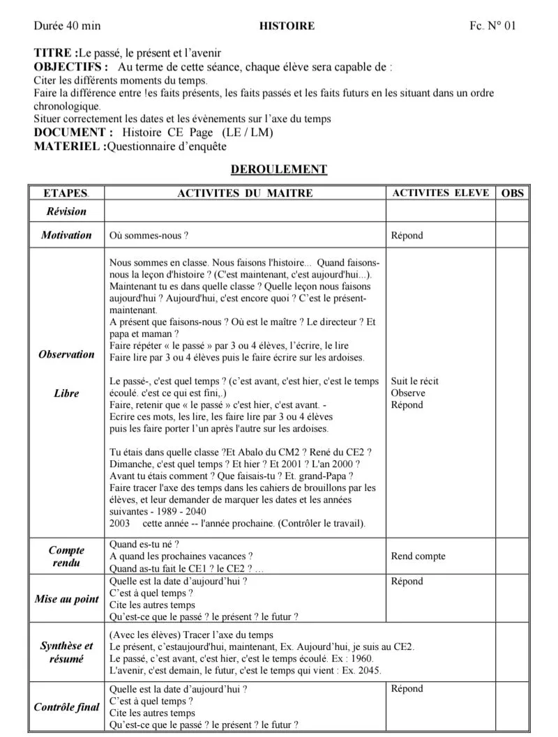 FICHES PÉDAGOGIQUES HISTOIRE CE