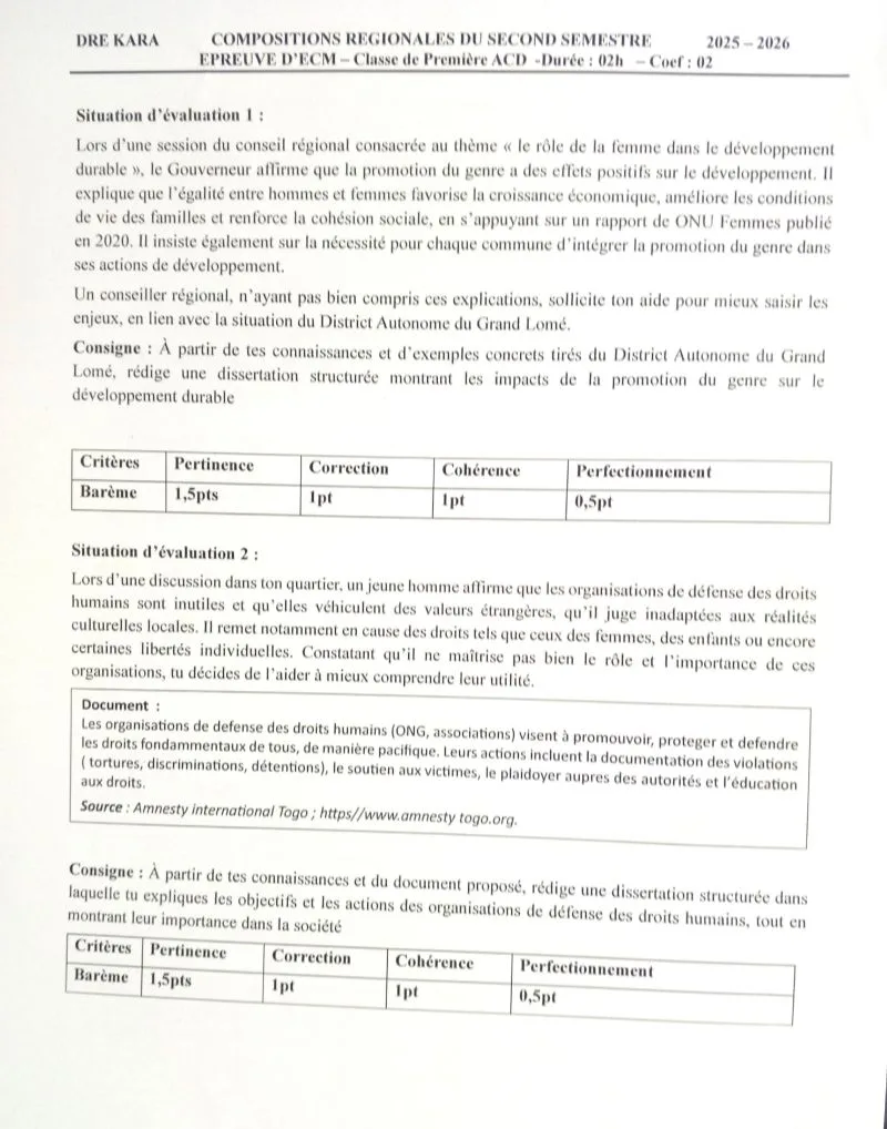 COMPOSITION DU 2ND SEMESTRE DRE KARA 1ERE A4