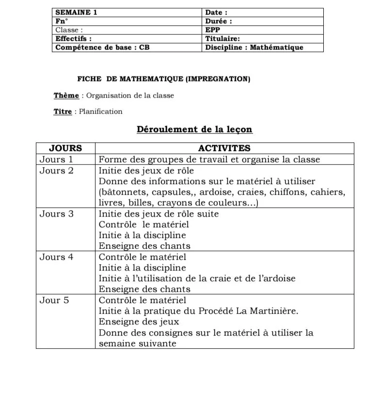 FICHES PÉDAGOGIQUES DE MATHÉMATIQUES CP1