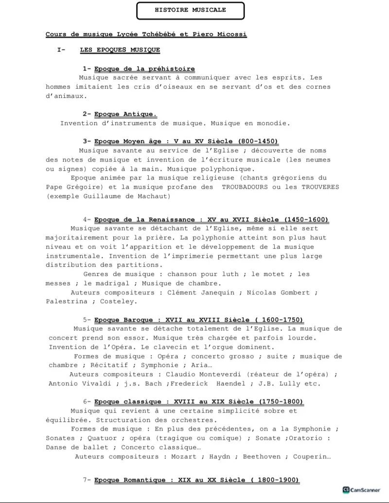 HISTOIRE DE LA MUSIQUE