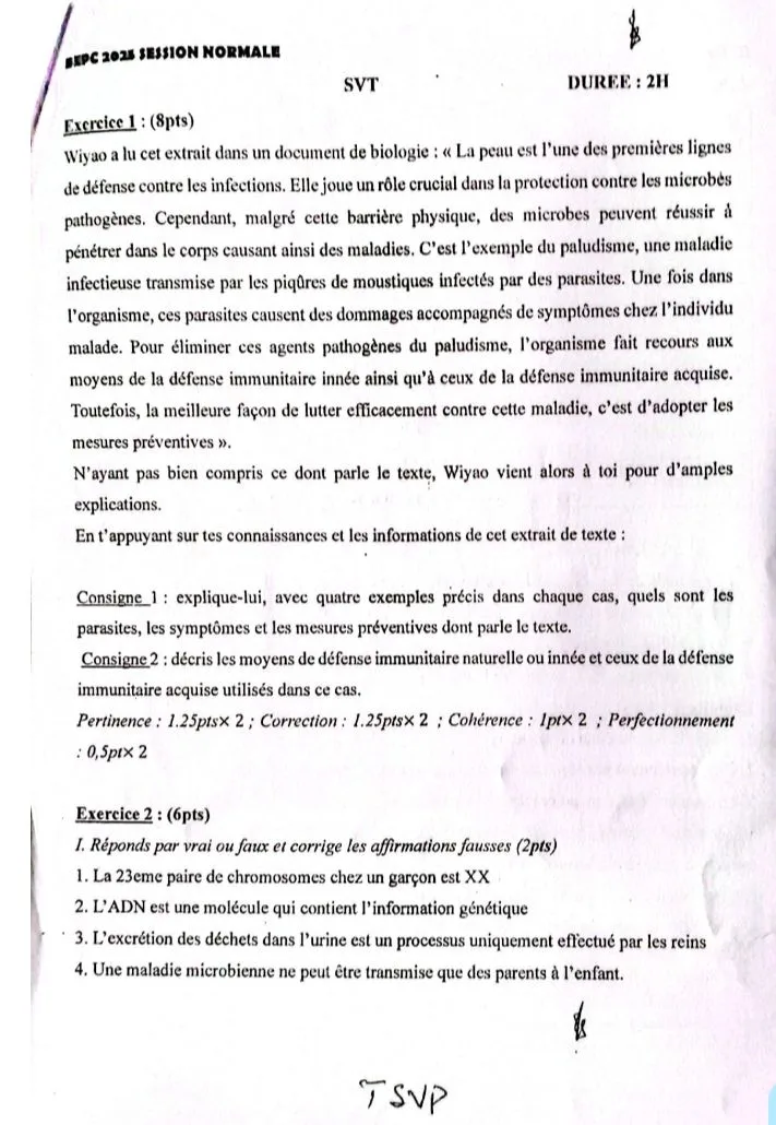 BEPC 2022-2025: MATHS, SVT PCT
