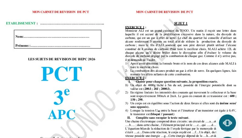 RECUEIL DE RÉVISION BEPC PCT 3E