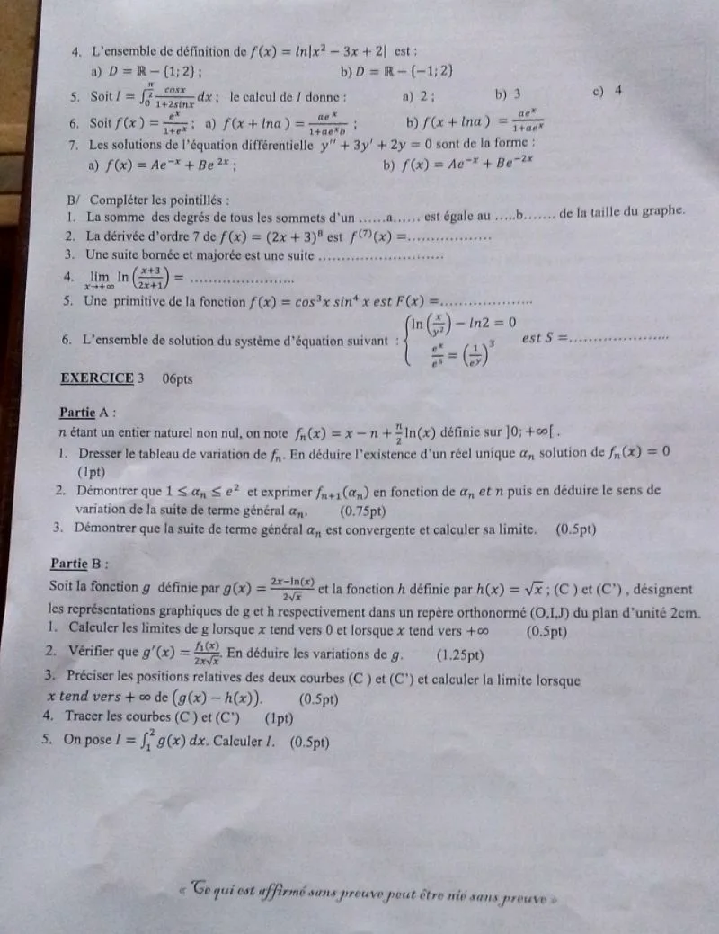ÉPREUVES DE MATHS TLED SCIENTIFIQUE