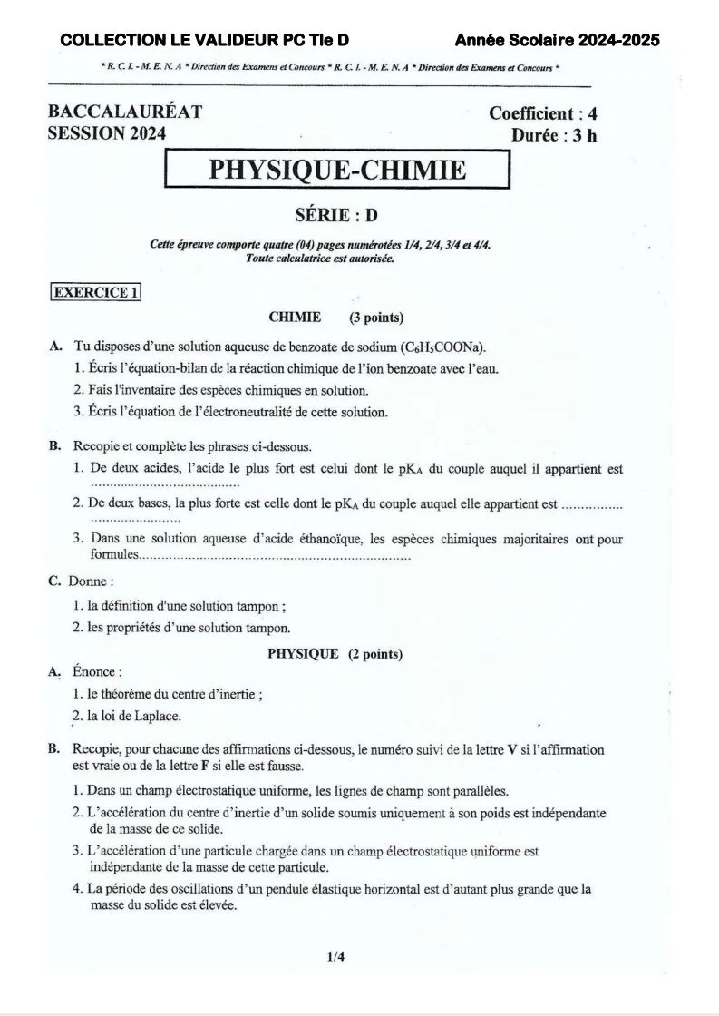 COLLECTION LE VALIDEUR: EXO , ÉPREUVES BAC PCT ET CORRIGÉ TLED