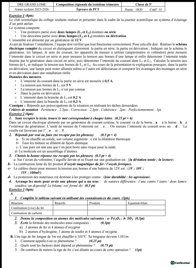 ÉPREUVES PCT G-L 6E EN 3E COMPO 3E TRIMESTRE 2026