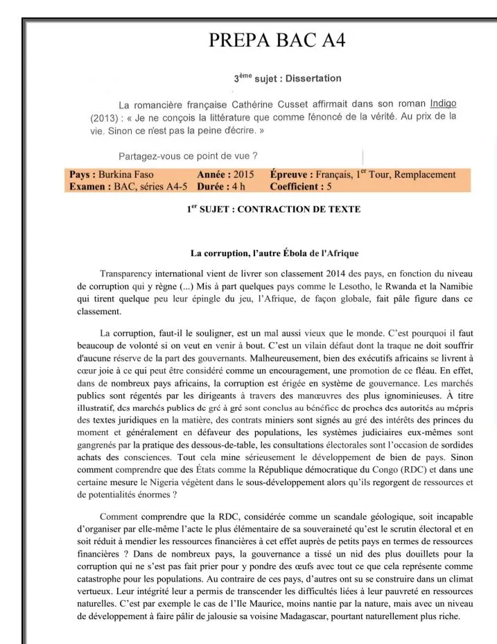 RÉVISION BAC SÉRIE A4 FRANÇAIS