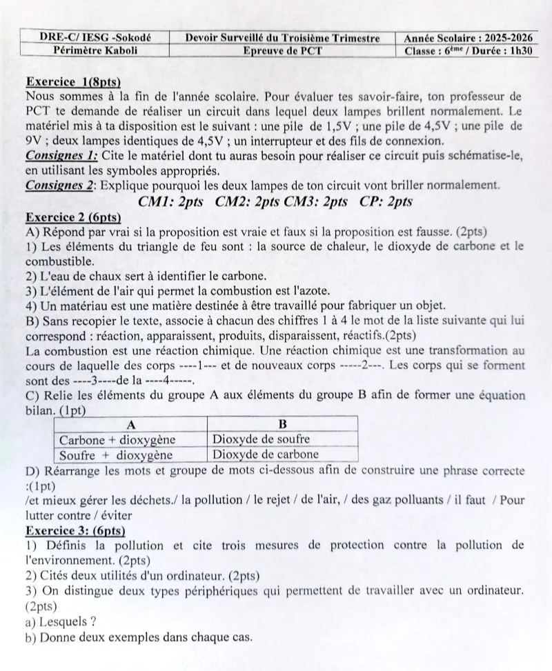 PCT DRE CENTRALE 6E EN 3E TROISIÈME TRIMESTRE