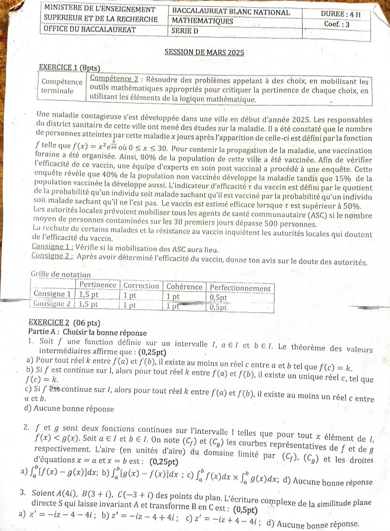 ÉPREUVES EXAMEN BLANC TLE D 2025