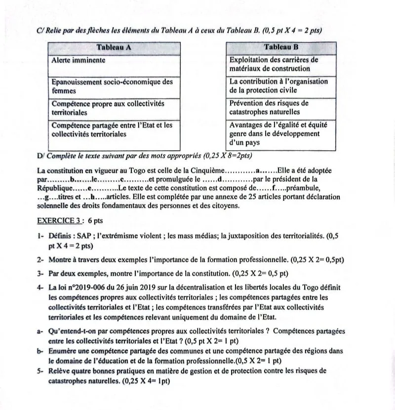 BEPC BLANC 2026 LA MADONE TOUTES LES MATIÈRES