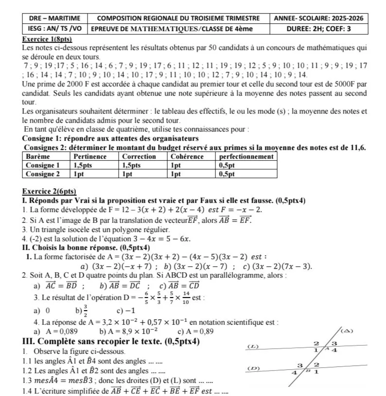 COMPO 3ET MARITIME 6E EN 3E MATHS 2026