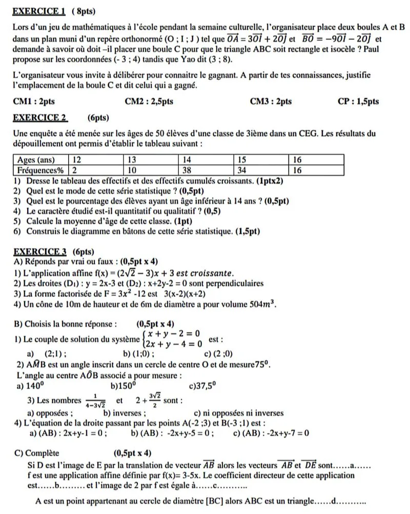 BEPC MATHS RÉVISION 3E