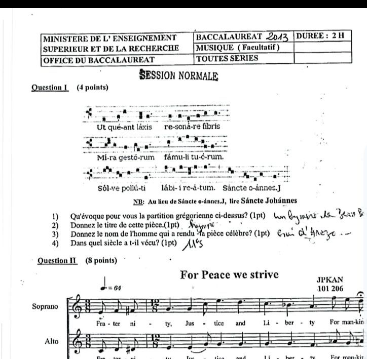 BAC ÉPREUVES DE MUSIQUE 2013- 2020