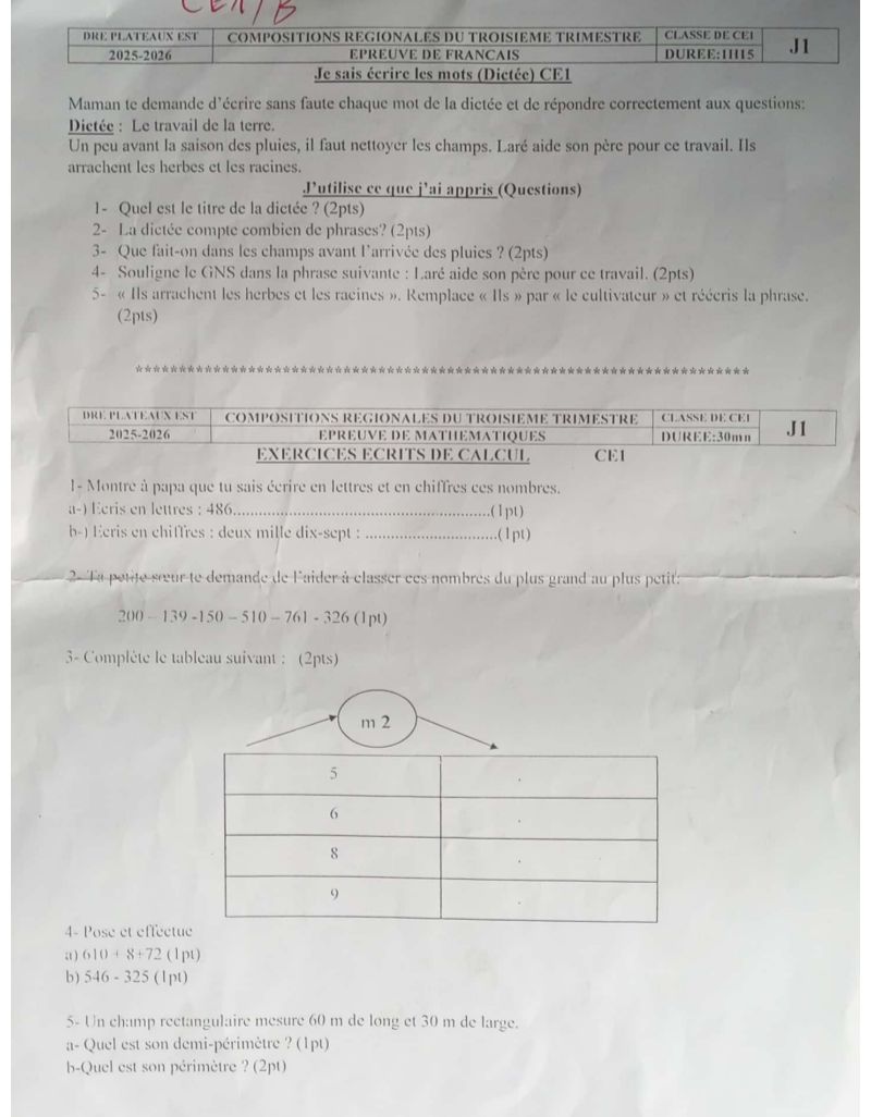 COMPO TROISIÈME TRIMESTRE PL-EST CE1- CE2 2026