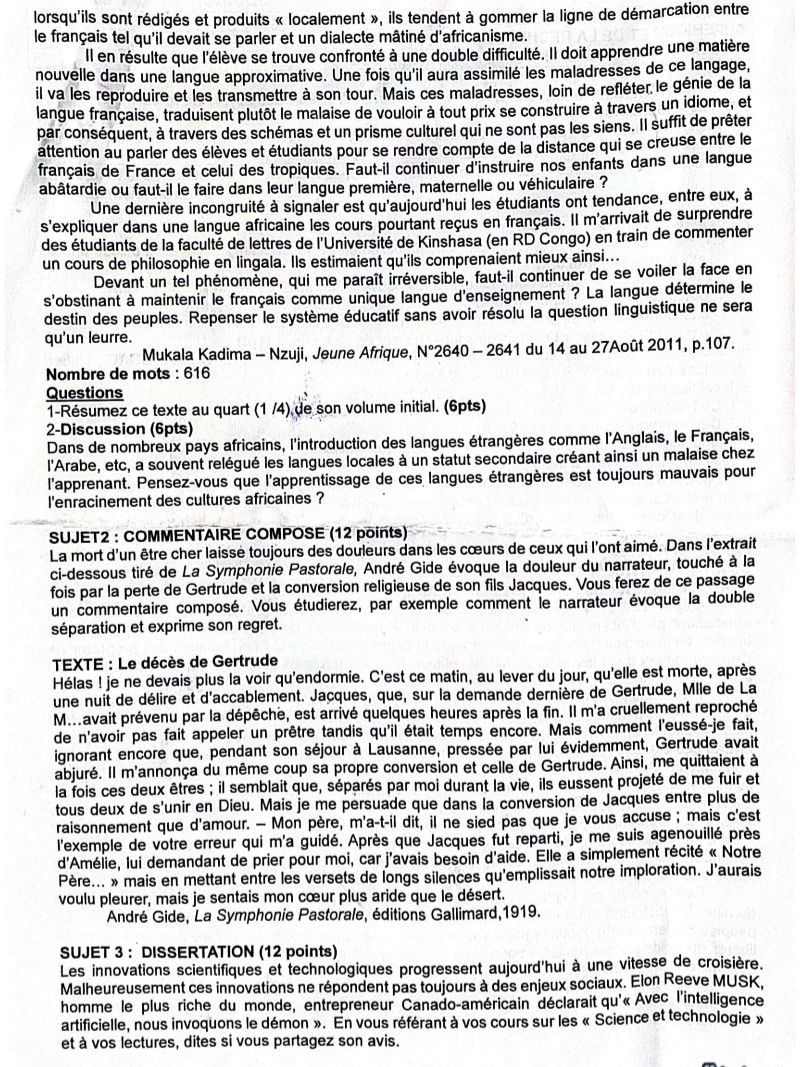 BAC 2025 FRANÇAIS ACD SUJETS CORRIGÉS