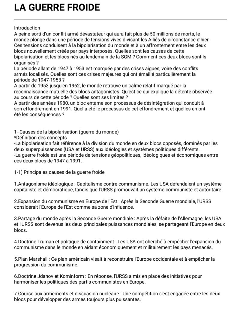 RÉSUMÉ GUERRE FROIDE