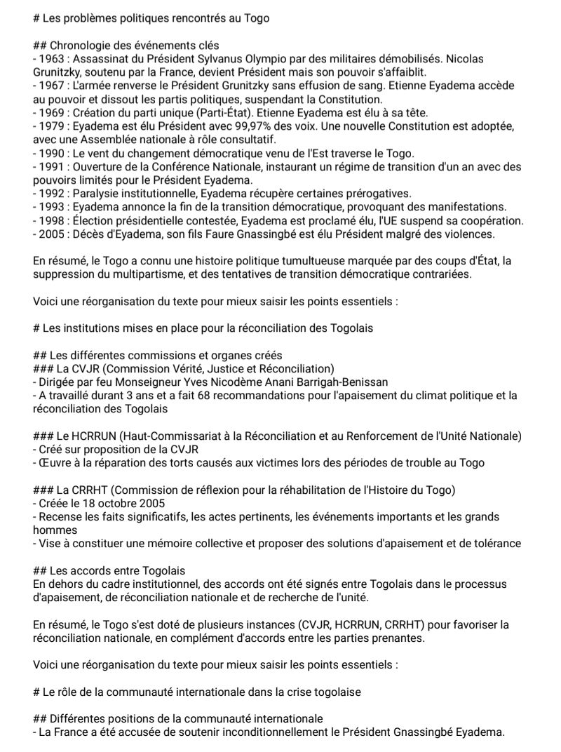 RÉSUMÉ LE TOGO  DE 1960 À NOS JOURS